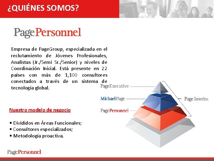 ¿QUIÉNES SOMOS? Empresa de Page. Group, especializada en el reclutamiento de Jóvenes Profesionales, Analistas