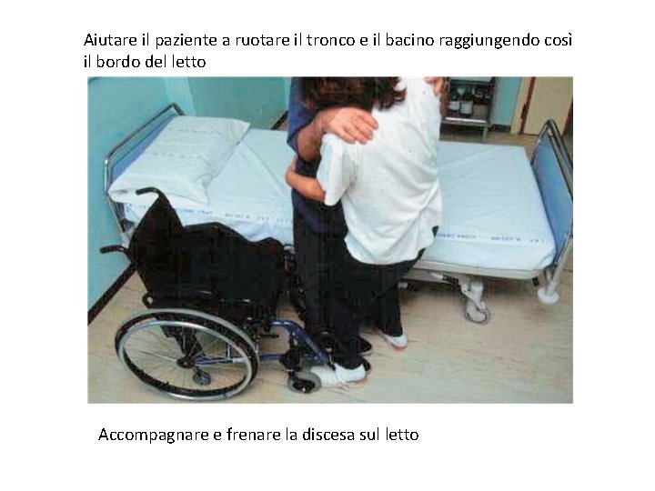 Aiutare il paziente a ruotare il tronco e il bacino raggiungendo così il bordo