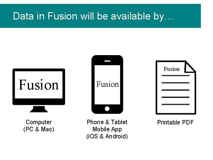 Data in Fusion will be available by… Fusion Computer (PC & Mac) Fusion Phone