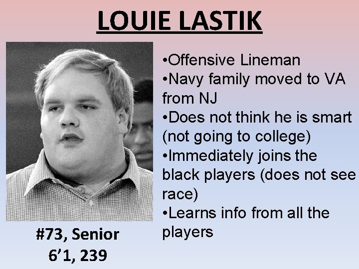 LOUIE LASTIK #73, Senior 6’ 1, 239 • Offensive Lineman • Navy family moved