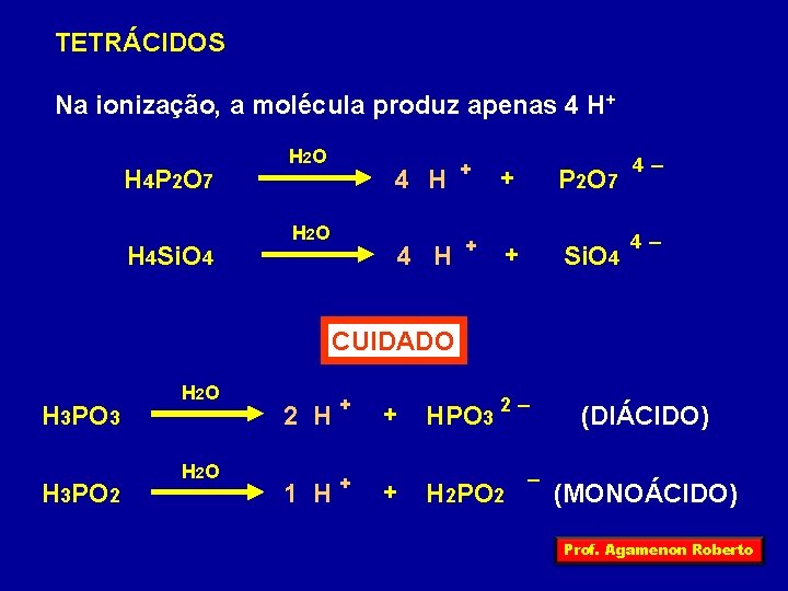 TETRÁCIDOS Na ionização, a molécula produz apenas 4 H+ H 4 P 2 O
