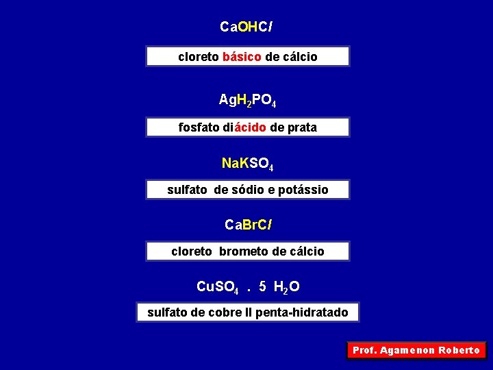 Ca. OHCl cloreto básico de cálcio Ag. H 2 PO 4 fosfato diácido de