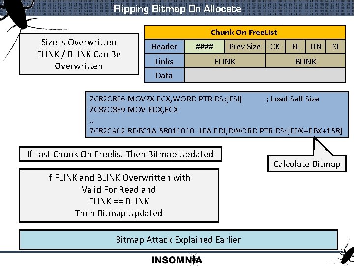 Flipping Bitmap On Allocate Size Is Overwritten FLINK / BLINK Can Be Overwritten Chunk