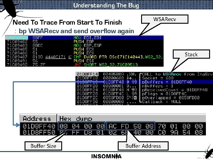 Understanding The Bug Need To Trace From Start To Finish : bp WSARecv and
