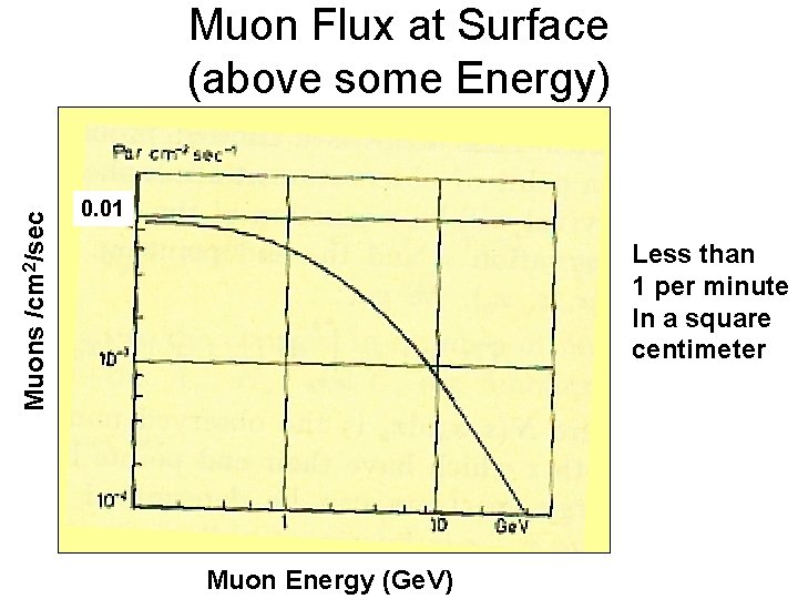 Muons /cm 2/sec Muon Flux at Surface (above some Energy) 0. 01 Less than
