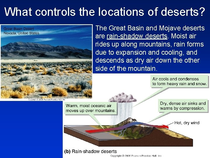 What controls the locations of deserts? The Great Basin and Mojave deserts are rain-shadow