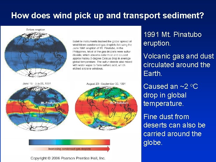 How does wind pick up and transport sediment? 1991 Mt. Pinatubo eruption. Volcanic gas