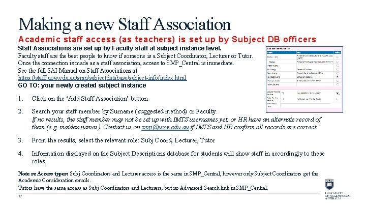 Making a new Staff Association Academic staff access (as teachers) is set up by