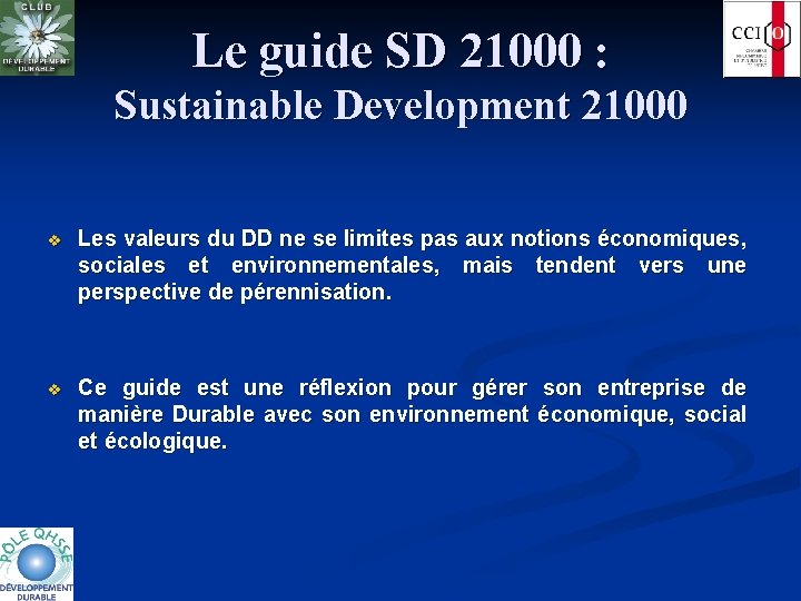Le guide SD 21000 : Sustainable Development 21000 v Les valeurs du DD ne