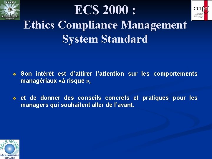 ECS 2000 : Ethics Compliance Management System Standard v Son intérêt est d’attirer l’attention