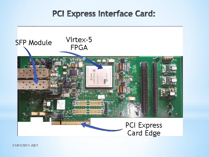 SFP Module Virtex-5 FPGA PCI Express Card Edge 21/01/2011 ASET 