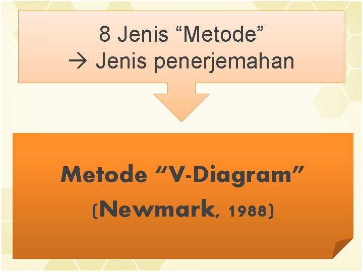 8 Jenis “Metode” Jenis penerjemahan Metode “V-Diagram” (Newmark, 1988) 