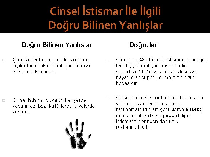 Cinsel İstismar İle İlgili Doğru Bilinen Yanlışlar p Çocuklar kötü görünümlü, yabancı kişilerden uzak