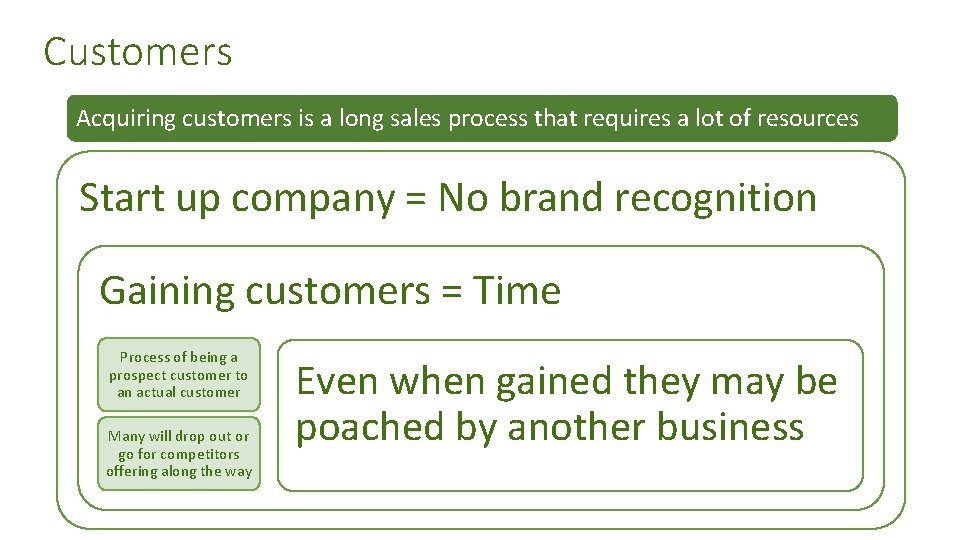 Customers Acquiring customers is a long sales process that requires a lot of resources