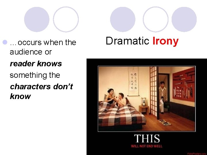 l …occurs when the audience or reader knows something the characters don’t know Dramatic