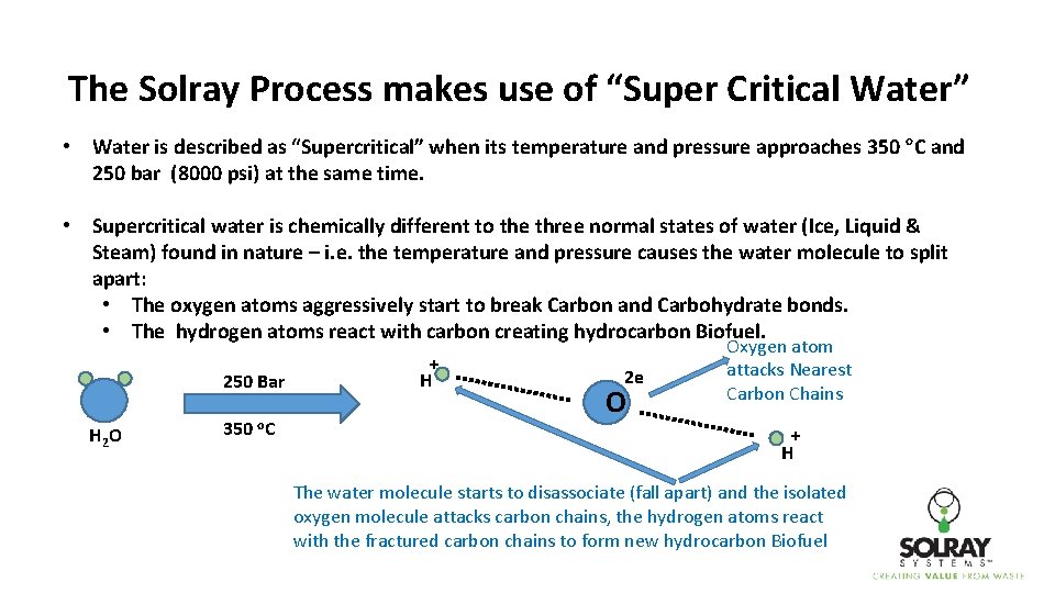 The Solray Process makes use of “Super Critical Water” • Water is described as