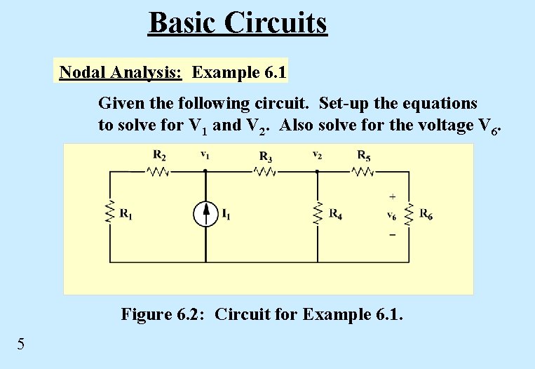 Basic Circuits Nodal Analysis: Example 6. 1 Given the following circuit. Set-up the equations Basic Circuits Nodal Analysis: Example 6. 1 Given the following circuit. Set-up the equations