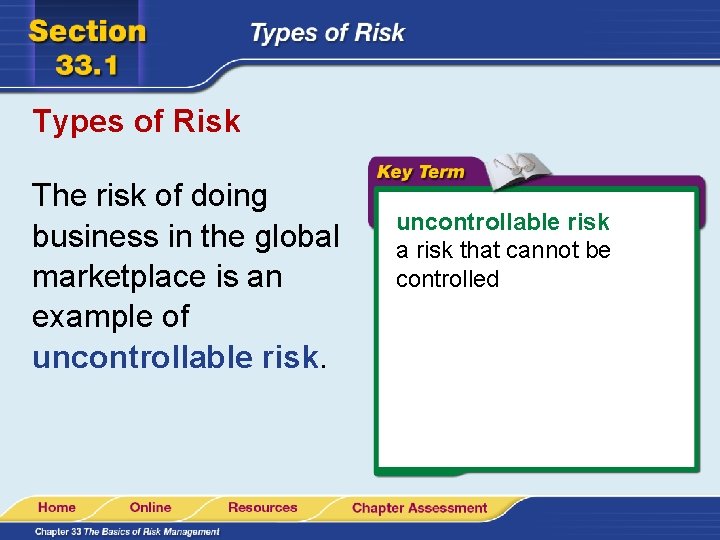 Types of Risk The risk of doing business in the global marketplace is an