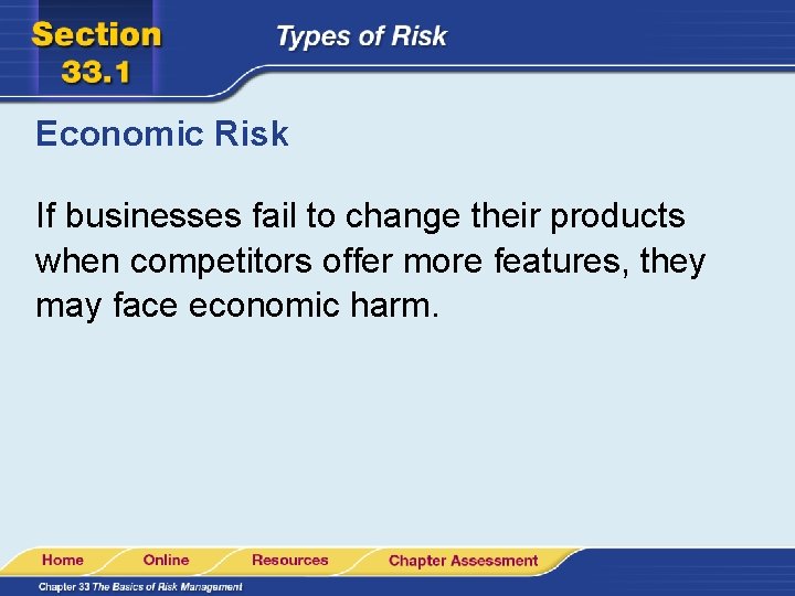Economic Risk If businesses fail to change their products when competitors offer more features,