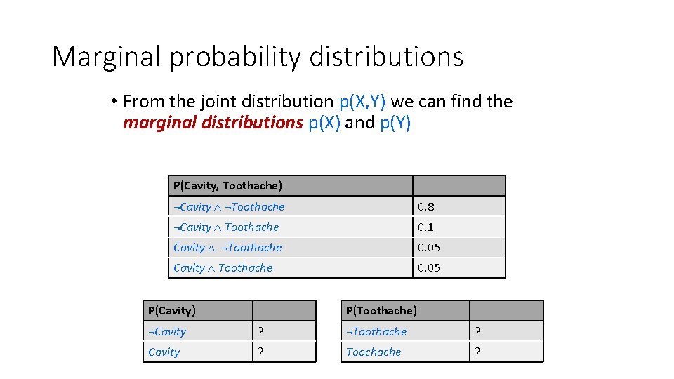 Marginal probability distributions • From the joint distribution p(X, Y) we can find the