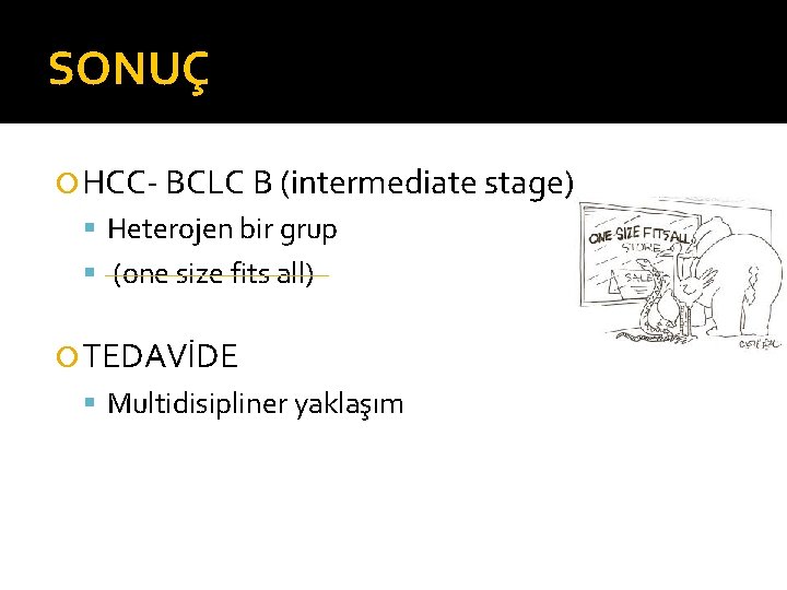 SONUÇ HCC- BCLC B (intermediate stage) Heterojen bir grup (one size fits all) TEDAVİDE