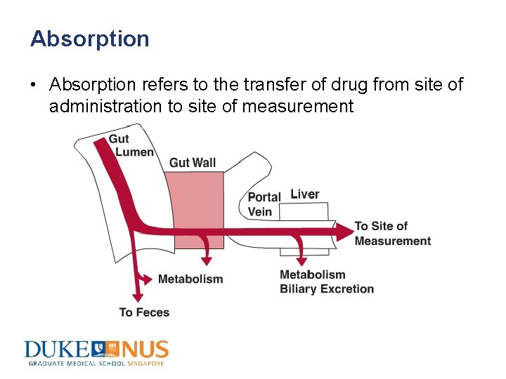 Absorption • Absorption refers to the transfer of drug from site of administration to