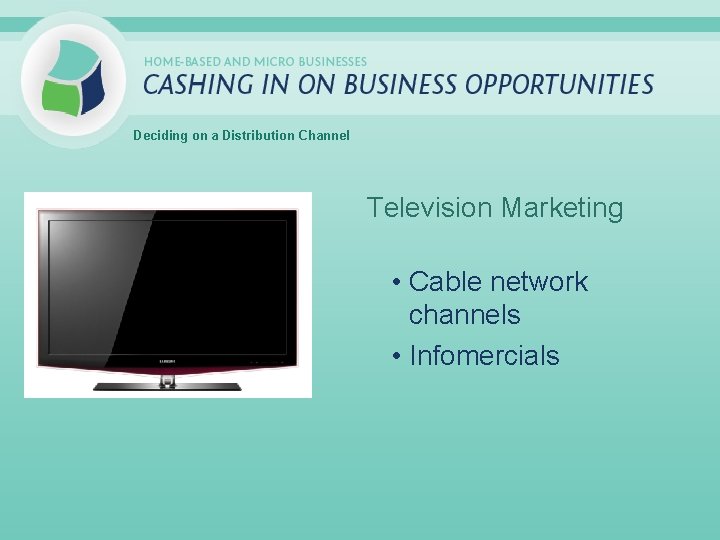 Deciding on a Distribution Channel Television Marketing • Cable network channels • Infomercials 