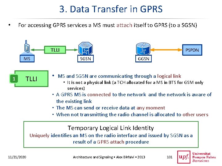 3. Data Transfer in GPRS For accessing GPRS services a MS must attach itself