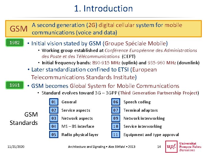 1. Introduction GSM 1982 A second generation (2 G) digital cellular system for mobile