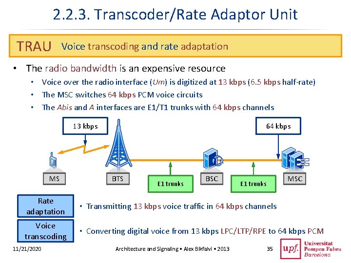 2. 2. 3. Transcoder/Rate Adaptor Unit TRAU Voice transcoding and rate adaptation • The