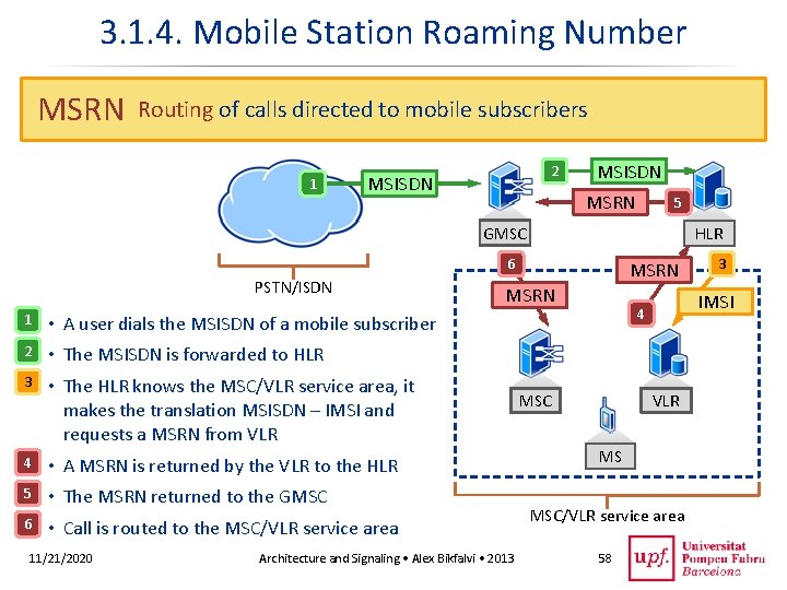 3. 1. 4. Mobile Station Roaming Number MSRN Routing of calls directed to mobile