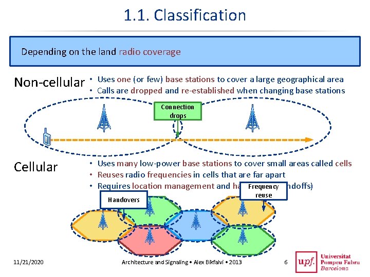 1. 1. Classification Depending on the land radio coverage Non-cellular • Uses one (or