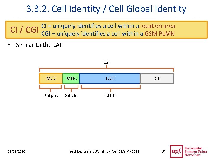 3. 3. 2. Cell Identity / Cell Global Identity CI / CGI CI –