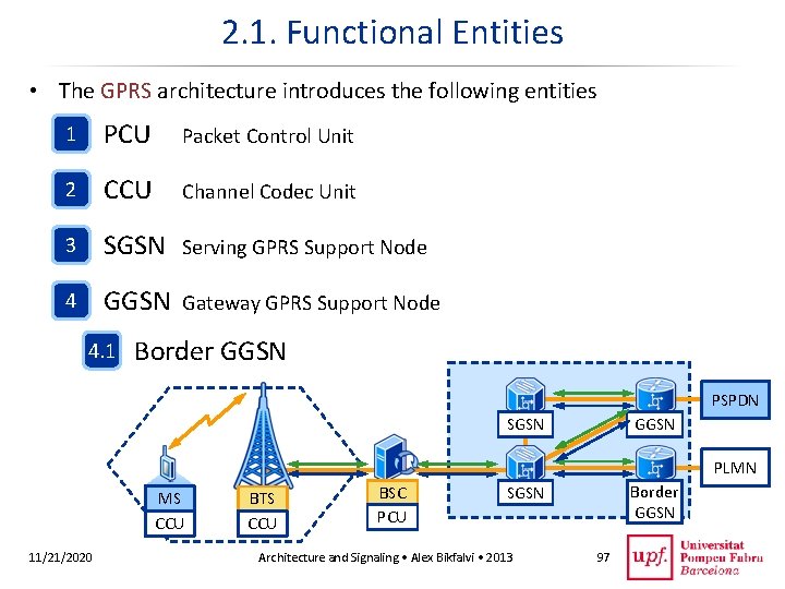 2. 1. Functional Entities • The GPRS architecture introduces the following entities 1 PCU