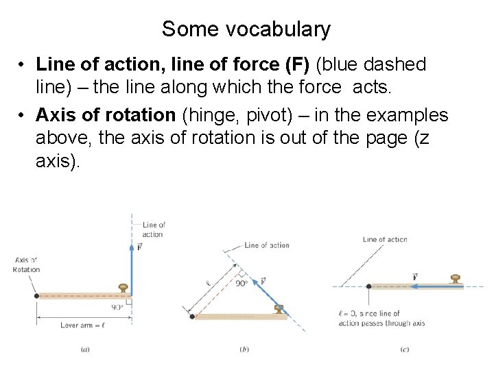 Some vocabulary • Line of action, line of force (F) (blue dashed line) –