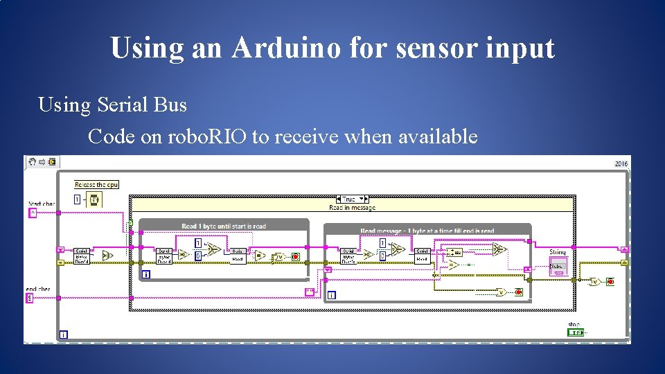 Using an Arduino for sensor input Using Serial Bus Code on robo. RIO to Using an Arduino for sensor input Using Serial Bus Code on robo. RIO to