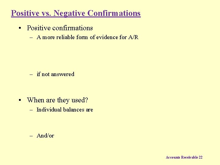 Positive vs. Negative Confirmations • Positive confirmations – A more reliable form of evidence