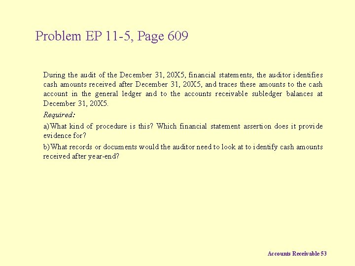 Problem EP 11 -5, Page 609 During the audit of the December 31, 20