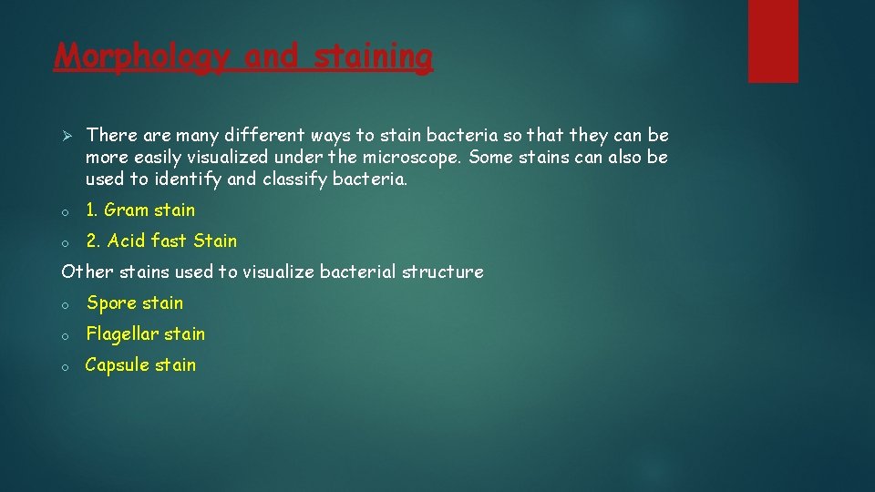 Morphology and staining Ø There are many different ways to stain bacteria so that Morphology and staining Ø There are many different ways to stain bacteria so that