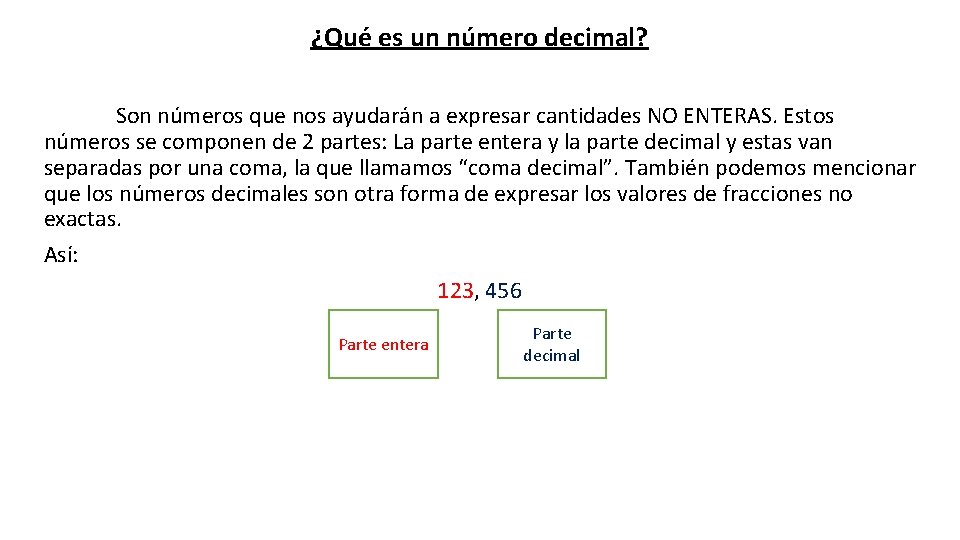 ¿Qué es un número decimal? Son números que nos ayudarán a expresar cantidades NO