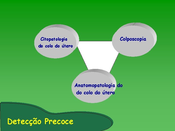 Colposcopia Citopatologia do colo do útero Anatomopatologia do do colo do útero Detecção Precoce