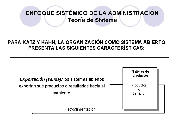 ENFOQUE SISTÉMICO DE LA ADMINISTRACIÓN Teoría de Sistema PARA KATZ Y KAHN, LA ORGANIZACIÓN