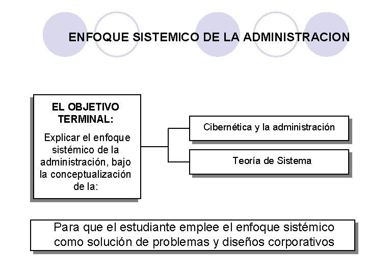 ENFOQUE SISTEMICO DE LA ADMINISTRACION EL OBJETIVO TERMINAL: Explicar el enfoque sistémico de la