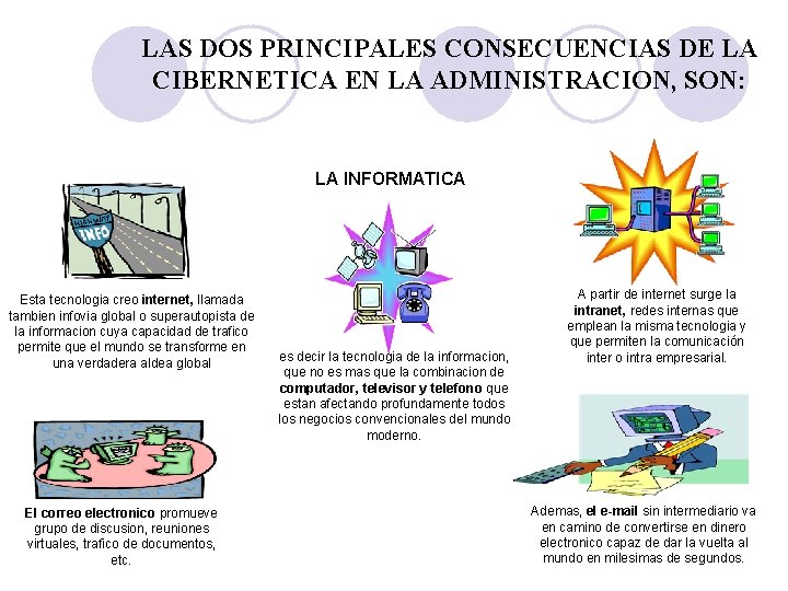 LAS DOS PRINCIPALES CONSECUENCIAS DE LA CIBERNETICA EN LA ADMINISTRACION, SON: LA INFORMATICA Esta