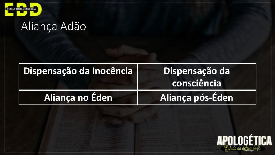 Aliança Adão Dispensação da Inocência Aliança no Éden Dispensação da consciência Aliança pós-Éden 