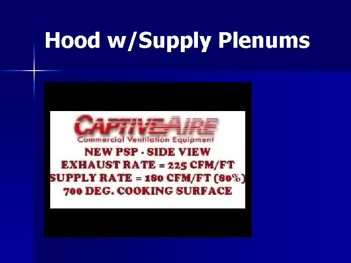 Hood w/Supply Plenums Hood w/Supply Plenums