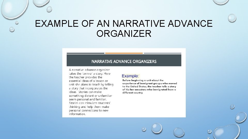 EXAMPLE OF AN NARRATIVE ADVANCE ORGANIZER 