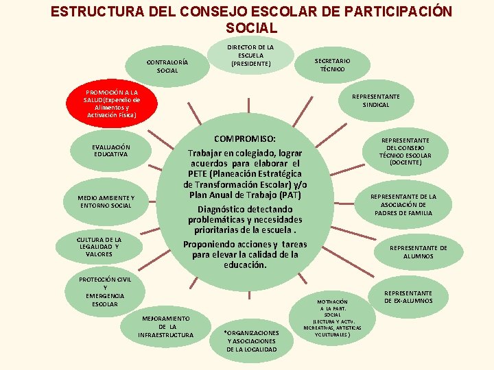 ESTRUCTURA DEL CONSEJO ESCOLAR DE PARTICIPACIÓN SOCIAL CONTRALORÍA SOCIAL DIRECTOR DE LA ESCUELA (PRESIDENTE)