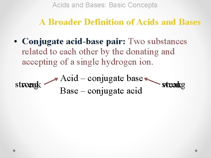 Acids and Bases: Basic Concepts A Broader Definition of Acids and Bases • Conjugate