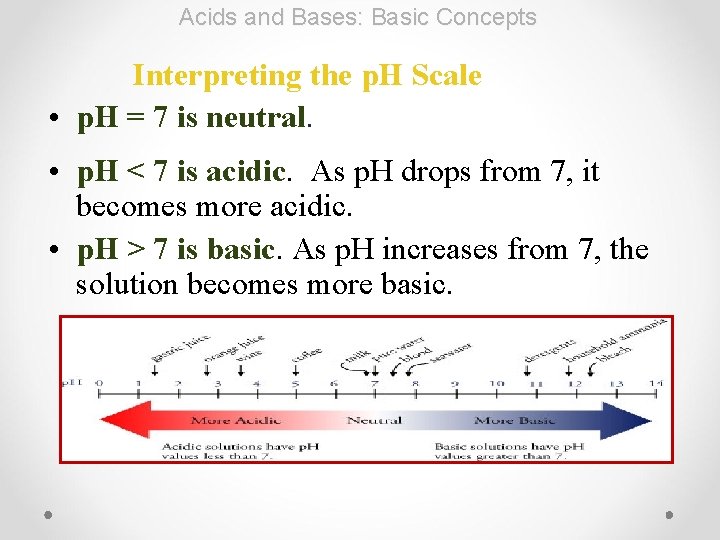 Acids and Bases: Basic Concepts Interpreting the p. H Scale • p. H =